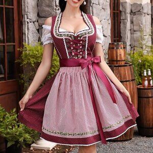 Women's Oktoberfest German Dress Dirndl Burgundy Small